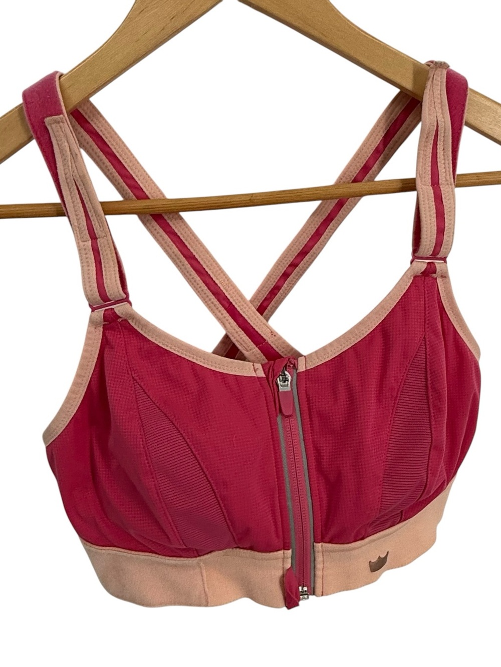 SHEFIT Sports Bra Womens Medium Pink Zip Front High Impact Adjustable Straps